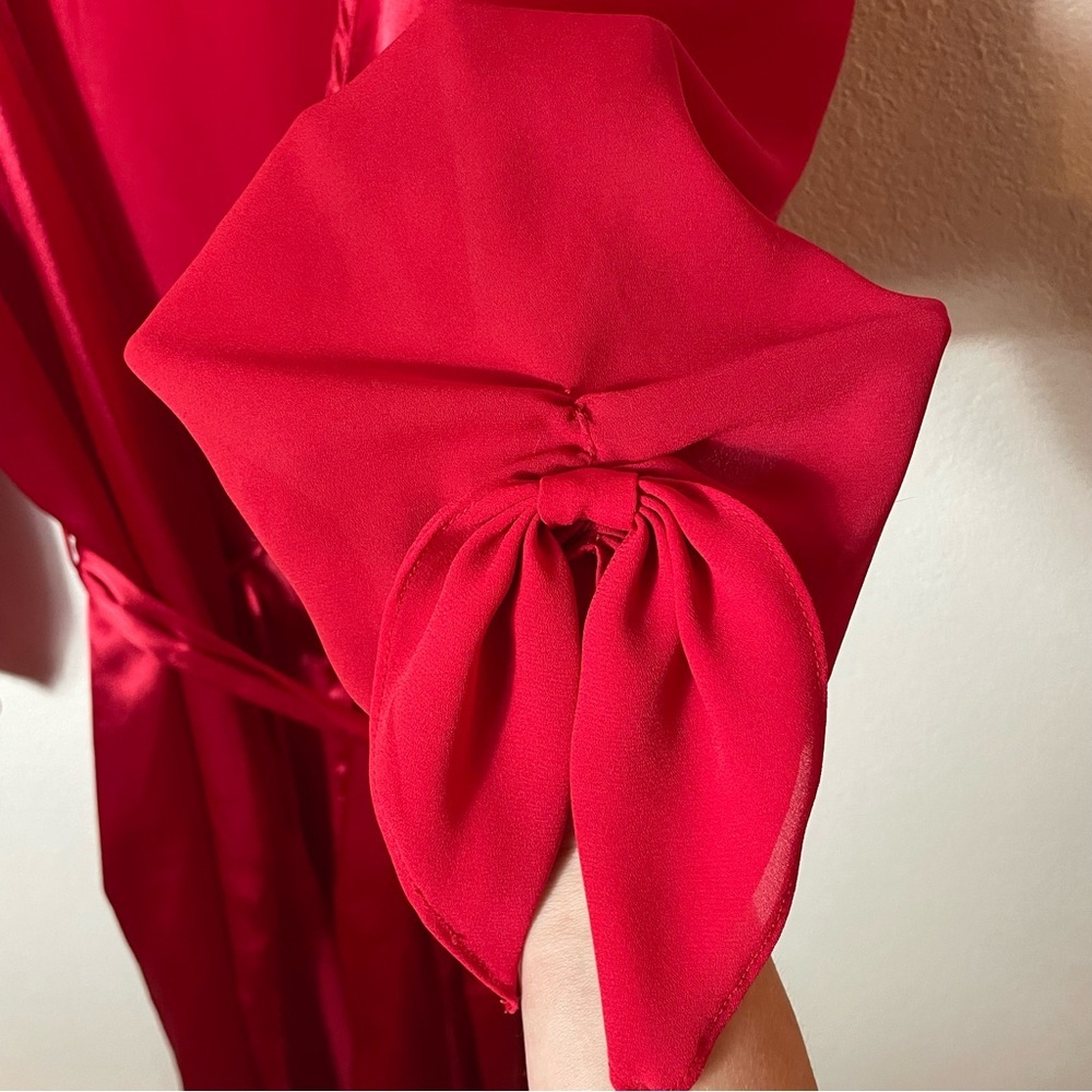 Victorias Secret Vintage‎ Gold Label Red Tie Waist Sheer Sleeve Robe size M/L - Picture 5 of 9